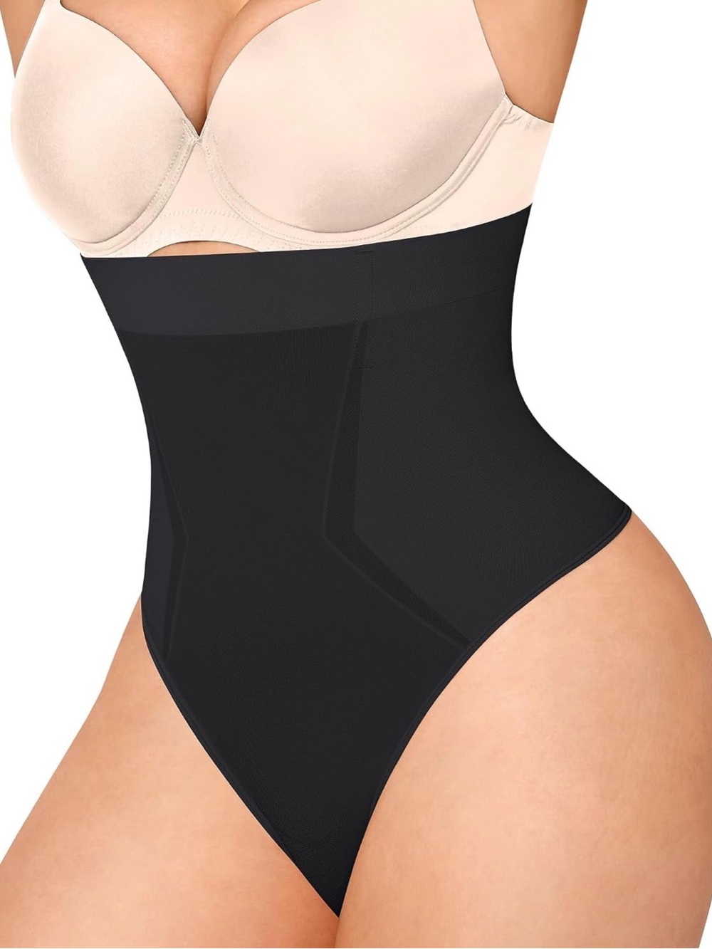 FeelingGirl High Waisted Tummy Control Thong Shapewear XL/XXL Black Shaper